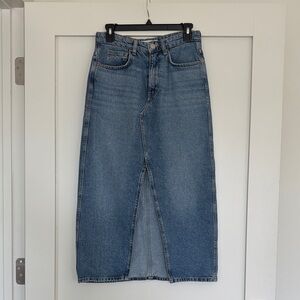 Mango Blue Denim Midi Skirt